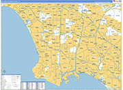 Southern Los Angeles County Metro Area Wall Map Basic Style